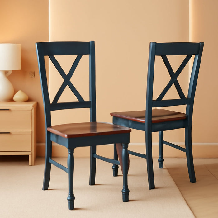 Shelby Traditional Wood X-Back Dining Room Chairs Set of 2, Kitchen Chair, Navy