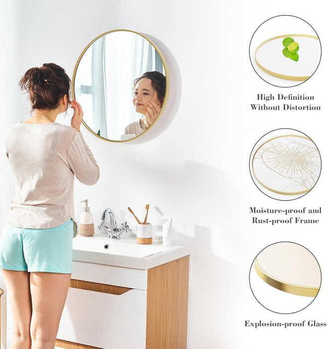 Gold Circle Mirror for Wall 24.02 Inch, Bathroom round Mirror for over Sink, Bathroom, Entryway, Bedroom, Vanity