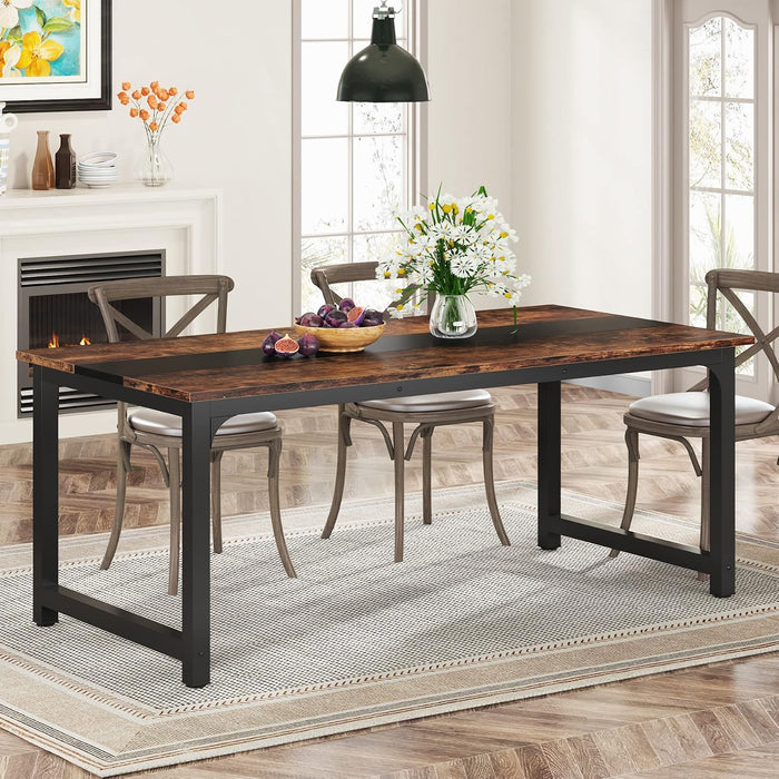 Tribesigns 71"X31.5" Dining Table, Industrial Kitchen Table for 6-8 Person, Rectangular Dinner Table for Dining Room Kitchen Living Room, with Heavy Duty Metal Legs, Brown