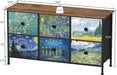 6 Drawer Dresser for Bedroom Van Gogh Chest of Drawers Wide TV Stands Fabric Storage Drawer Unit for Living Room Entryway Closet Sturdy Steel Frame Wood Top