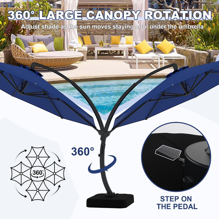 Outdoor Large round Aluminum Offset Umbrella, Heavy Duty Offset Umbrella with 360°Rotation, Offset Patio Cantilever Umbrellas with Base Included