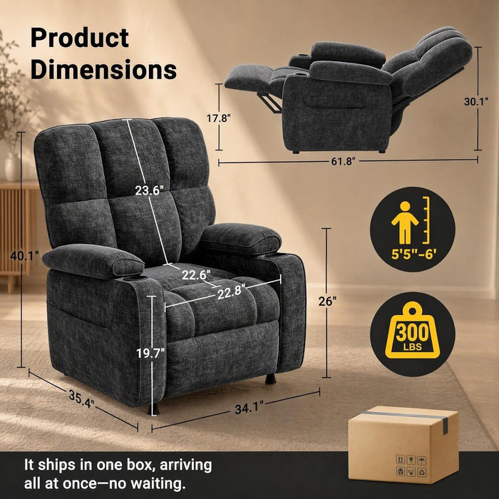 Power Recliner Chair for Adults, Electric Recliner for Living Room, Zero-Gravity Single Reclining Armchair with USB Port, Side Pockets, Cup Holders, Chenille, Dark Gray