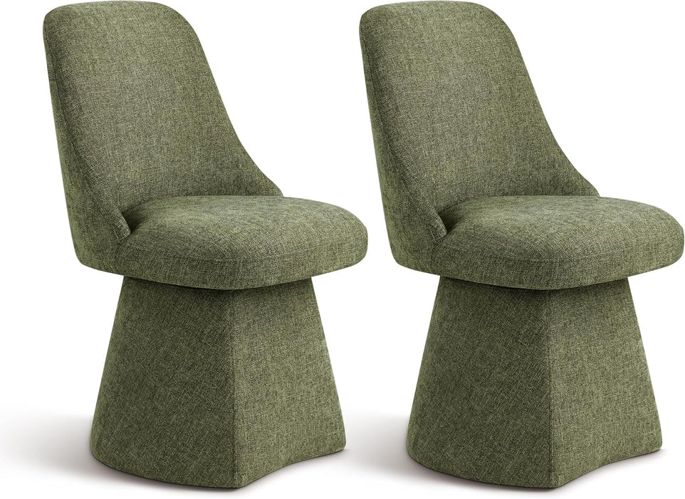 Swivel Dining Chairs Set of 2, Upholstered Mid Century Modern Deskchair with High Back, Linen Fabric Kitchen Chairs for Dining Room, Bedroom, Dressing Room, Green