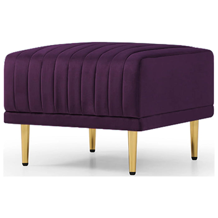 Living Room Ottoman Black Velvet Channel Tufted to Combine with Sectional Sofa or Armchair, Purple