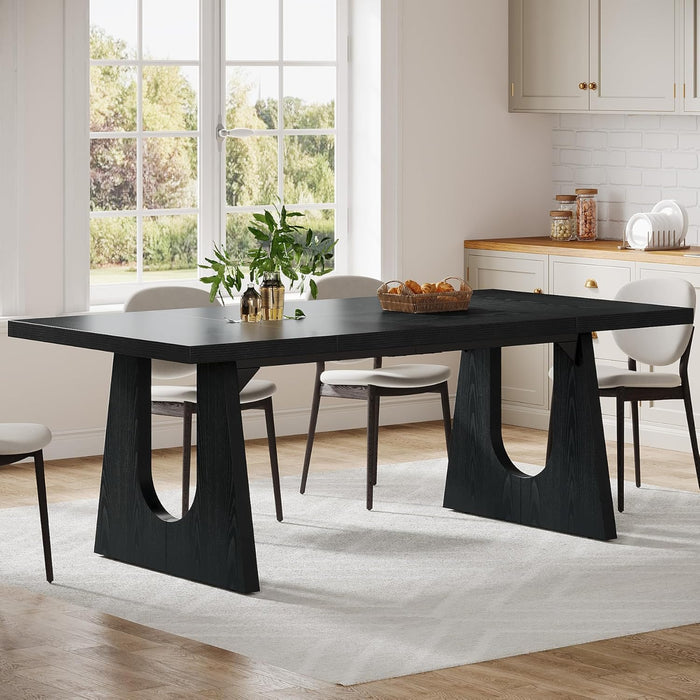 Large Dining Table for 6-8 People, 70.9-Inch Modern Kitchen Table for Dinner with Black Wooden Legs, Rectangular Kitchen Dining Table for Dining Room, Living Room, Home Furniture (Black)