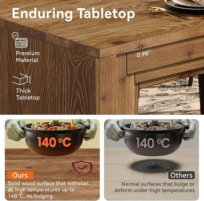 Solid Wood Dining Table for 6/8/10 79-Inch Long Kitchen Table, Farmhouse Rectangular Dining Room Table for Kitchen, Living Room, Home Office, Walnut Brown