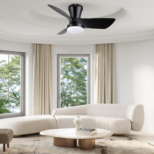 Ceiling Fans with Lights and Remote, 30 Inch Low Profile Ceiling Fan with Light, Modern Flush Mount Ceiling Fan for Bedroom/Kitchen/Dining Room/Patio, 6 Wind Speeds, Dimmable, Black