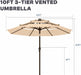 10Ft 3 Tier Patio Umbrella, Outdoor Market Table Umbrella with UPF 50+ Vented Canopy, 8 Sturdy Ribs, Easy Push Button Tilt and Crank, Windproof for Deck, Pool, Backyard and Garden