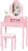 Girls Vanity Desk Set with Mirror and Cushioned Stool, 2 in 1 Pink Makeup Vanity Dressing Table with 4 Drawers for Women and Girls, Bedroom Dorm