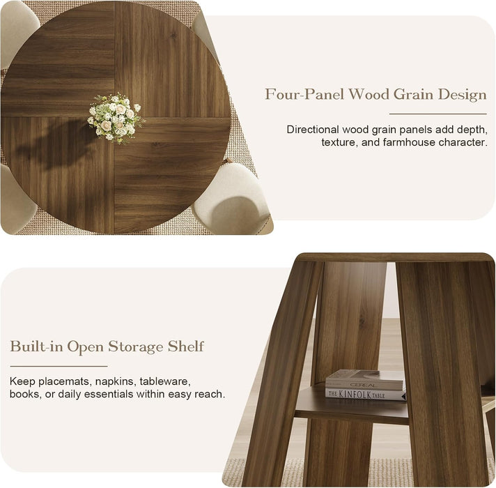 47.2 Inches round Dining Table for 4 to 6 with Open Storage Space,Walnut