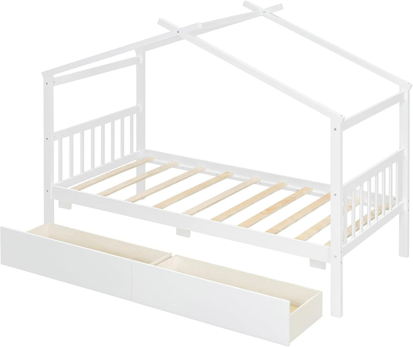 Twin Size White House Bed With PremiumStorageDrawers