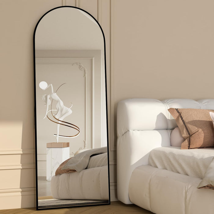 Full Length Mirror, 56"X16" Arch Mirror Floor Mirror with Stand, Black Arched Full Body Standing or Leaning Mirrors for Bedroom, Living Room