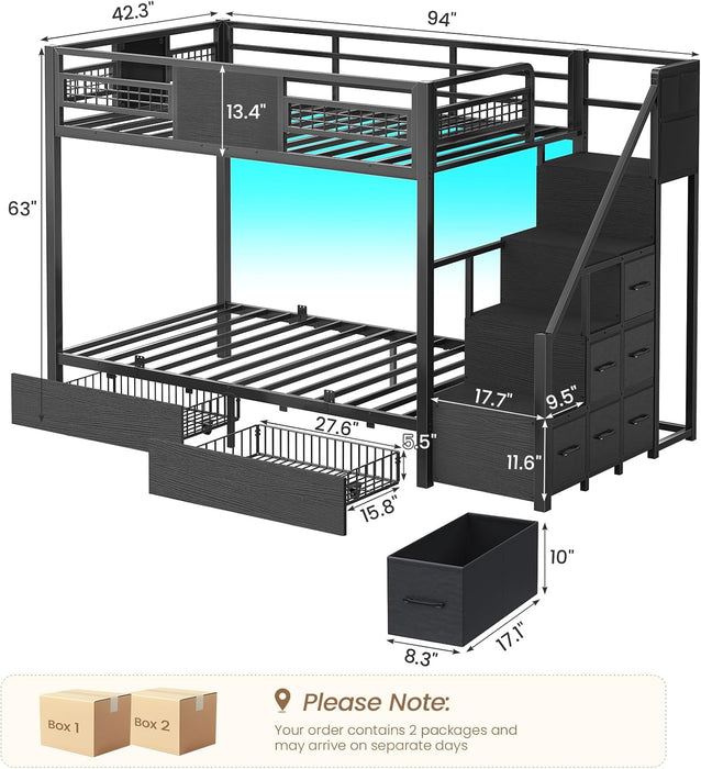 Metal Twin Sturdy Bunk Bed With IntegratedStorageDrawers