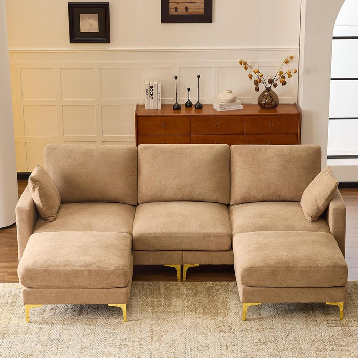 Khaki OneHundredInch U Shaped Chenille Luxurious Couch