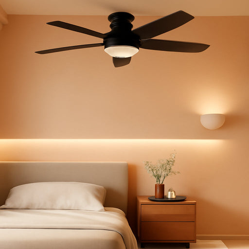 Black Ceiling Fans with Lights, 48Inch Low Profile Ceiling Fan with Light and Remote/App Control, Flush Mount, Reversible DC Motor, 3CCT Dimmable Led, Modern Ceiling Fan for Indoor/Outdoor Use