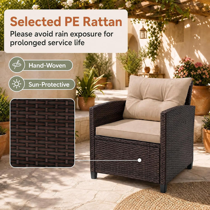 3PCS Wicker Patio Furniture Set with Cushions for Balcony and Porch