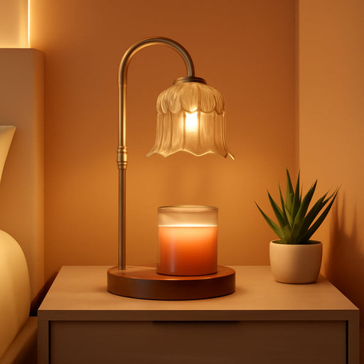 Candle Warmer Lamp with Timer: Adjustable Dimmable Height Adjustable Warming - Flower Shape Wax Lamp Jar Candles No Flame Modern Home Decor Table Lights - Home Living Bedroom