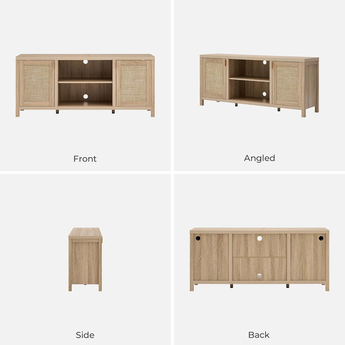 Rattan TV Stand for Living Room - 26" Tall TV Console Cabinet with Storage and Adjustable Shelf, Boho Entertainment Center, 59" Media Console for 50, 55, 65 Inch TV, Light Oak