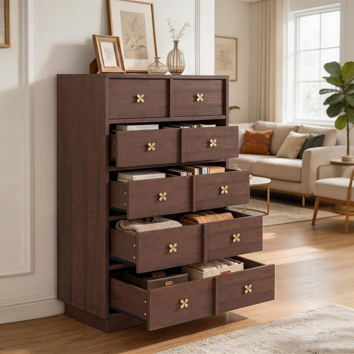 47In Tall Wooden Dresser for Bedroom，5-Drawer Chest of Drawers