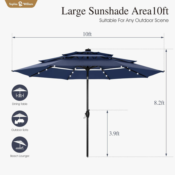 10Ft Patio Umbrellas 3-Tier Outdoor Umbrellas with 24 LED Lights, Navy |  Outdoor Patio Umbrellas, Market Table Umbrella with Adjustable Tilt for Pool Garden Backyard