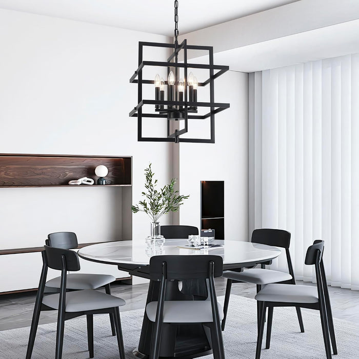 Black Industrial Geometric Pendant Lighting 6 Light