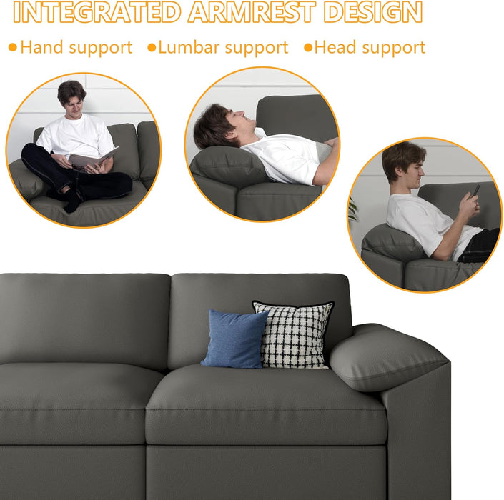 Grey Oversized Loveseat Faux Leather Upholstered Sofa