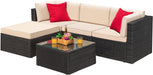 5 Piece Patio Conversation Set Wicker Rattan Furniture Outdoor Sofa with Cushions,Pillows & Glass Table for Porch,Lawn and Yard,Beige