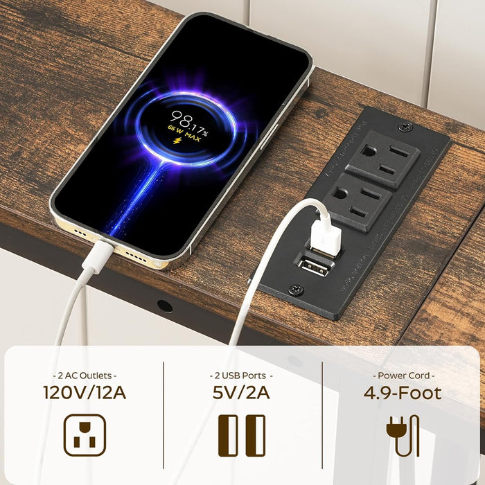 Narrow Console Table with Outlets, 70.9" Sofa Table Narrow Long, L Shaped behind Couch Entryway Table with Charging Station, for Living Room, Hallway, 3 Assembly Options, Rustic Brown CT07UBR