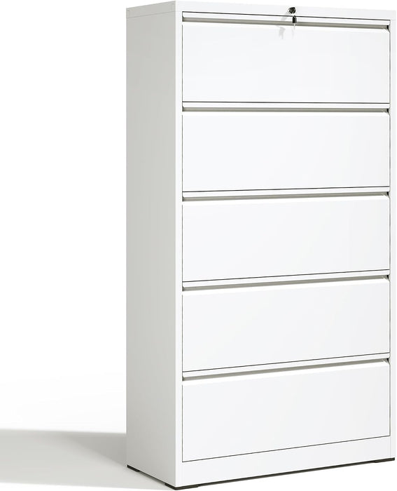 5 Drawer Lateral File Cabinet with Lock,White Metal Filing Cabinet