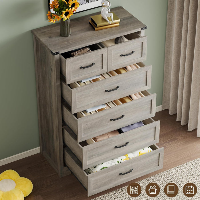 Tall 6-Drawer Dresser for Bedroom, Modern Wooden Chest of Drawers with Metal Handles, Anti-Tipping Design, Sturdy and Stable Storage Organizer for Living Room, Entryway, Home Office