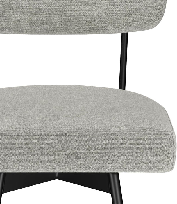 Giselle Swivel Bar Stools (Set of 2) - 29 Inch Seat Height Upholstered Metal Chairs in Light Grey Polyester Linen, Contemporary Seating for Kitchen or Bar with Cushioned Seat and Back