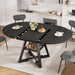 Expandable Kitchen Dining Table for 4-6, Oval round Dining Table with Storage Shelf and Removable Extension Leaf, Space Saving Pedestal Table for Dining Room, Modern Industrial Style (Black)