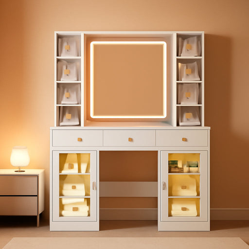 White Cosmetic Vanity Desk With Illuminated Mirror