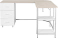 L Shaped Desk - Two-Toned Computer Desk with Drawers & Storage Shelves - Simple Modern Furniture & Home Office Space Corner Table for Work & Writing