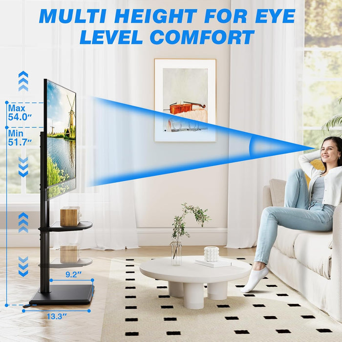 Swivel Floor TV Stand with Mount for 32-60 Inch Tvs up to 88Lbs, Height Adjustable TV Mount with Wood Base & Shelf, Space-Saving Design Tall TV Stands for Living Room, Bedroom, Corner