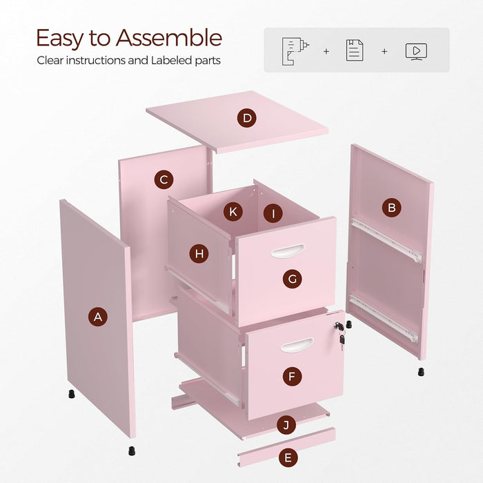 2 Drawer File Cabinet with Lock,Pink Metal Filing Cabinets,Vertical Locking File Cabinet Fit Hanging Files, Letter,File Box and A4 Documents(Pink)