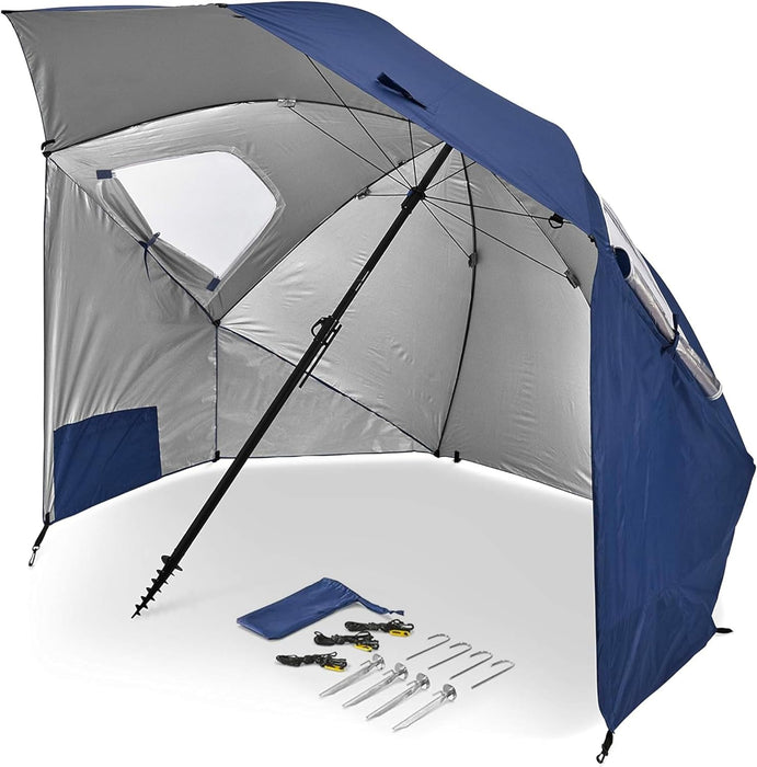 Premiere XL 9-Foot Umbrella - Heavy-Duty 1.25" Center Pole & Twist Handle Auger - UPF 50+ Sun Protection - Privacy Side Panels, Zippered Windows & 2 Interior Pockets - Carry Bag Included