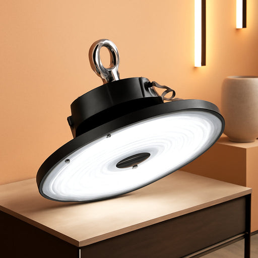 LED High Bay UFO Light Fixture, Commercial Shop Lighting | Dimmable, IP69K Waterproof, DLC Premium, UL Listed | 500W 71400LM 5000K 100-277V | Warehouse, Garage, Workshop Lamp | Black