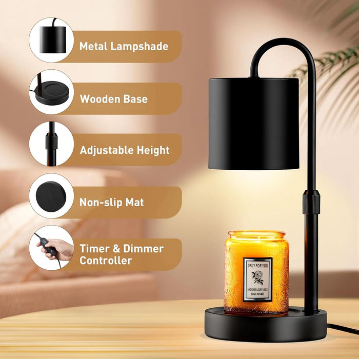 Dimmable Candle Warmer Lamp with Timer, Height Adjustable Electric Candle Wax Warmer, Christmas Birthday Gifts for Women Mom, House Warming Gifts New Home Room Decor, Black Solid Wood Base