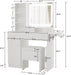 White Vanity Desk Illuminated Mirror Storage Cabinet
