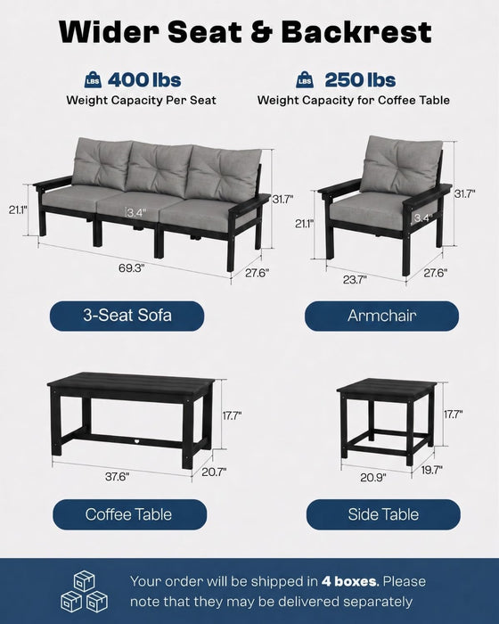 3 Seats HDPE Outdoor Patio Furniture Conversation Set