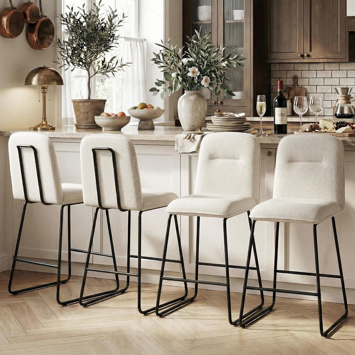 Bar Stools Set of 2, 26" Counter Height Bar Stools with Back, Modern Linen Fabric Upholstered Barstools with Metal Frame & Footrest for Kitchen Island, Home Bar, Beige
