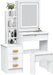 White Vanity Desk With Mirror Lights StorageDrawers