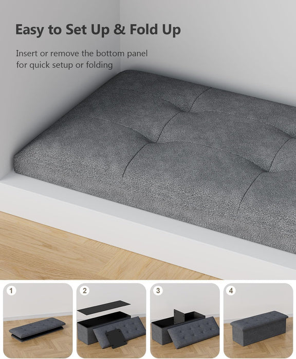 Folding Storage Ottoman Bench, Multi-Functional Ottoman Foot Rest, End of Bed Bench, Storage Chest for Living Room, Bedroom, Hallway, Entryway, Holds up to 600 Lbs (Dark Gray, 43 Inches)