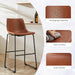 Bar Stools Set of 2, Faux Leather Barstools with Metal Legs | Counter Height 30 Inch Design, Armless with Back, Comfortable, Modern Finish, Kitchen Island, Brown