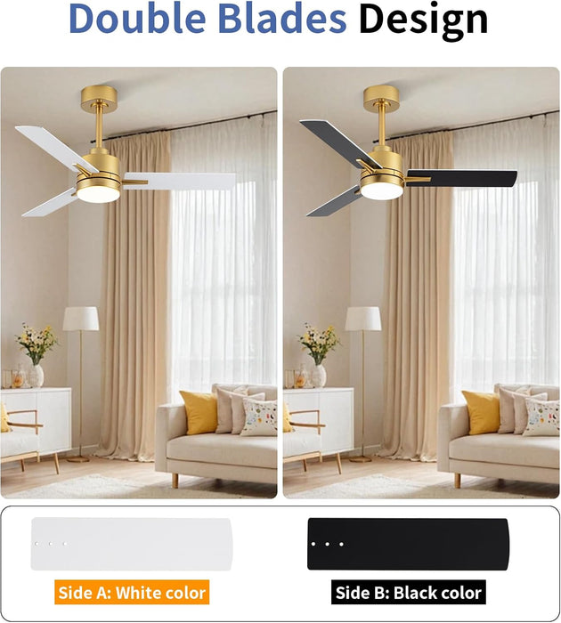 42'' Ceiling Fan with Lights and Remote, Low Profile Modern Ceiling Fan Gold, 6 Speed, Reversible, 3000K-6000K LED, Quiet DC Motor for Indoor Outdoor Bedroom Living Room