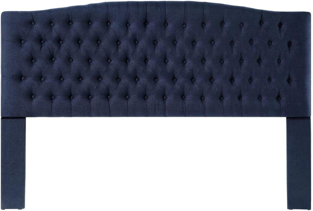Linen Upholstered Tufted Button King Headboard and Comfortable Fashional Padded King/California King Size Headboard - Navy Blue