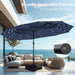 15Ft Large Patio Umbrella with Base & Solar Lights,Rectangle,Navy