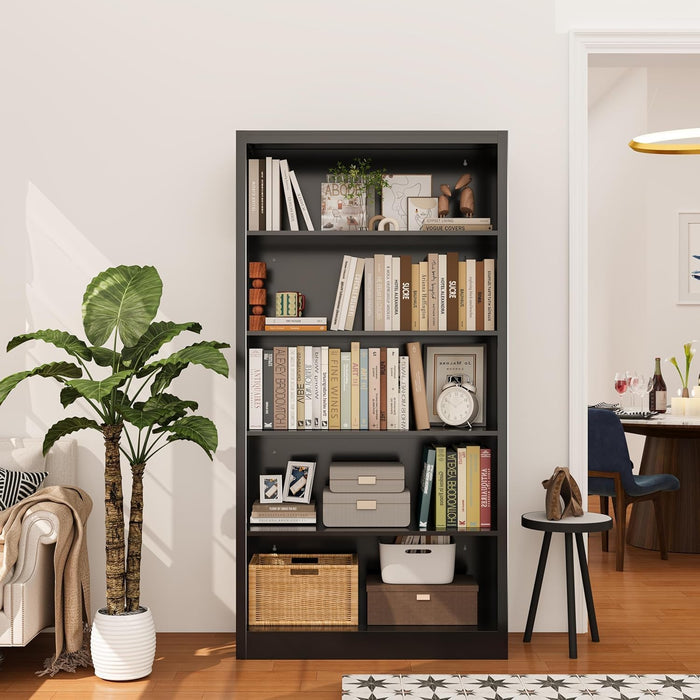 55” Tall 5 Tier Bookshelf with Adjustable Shelves