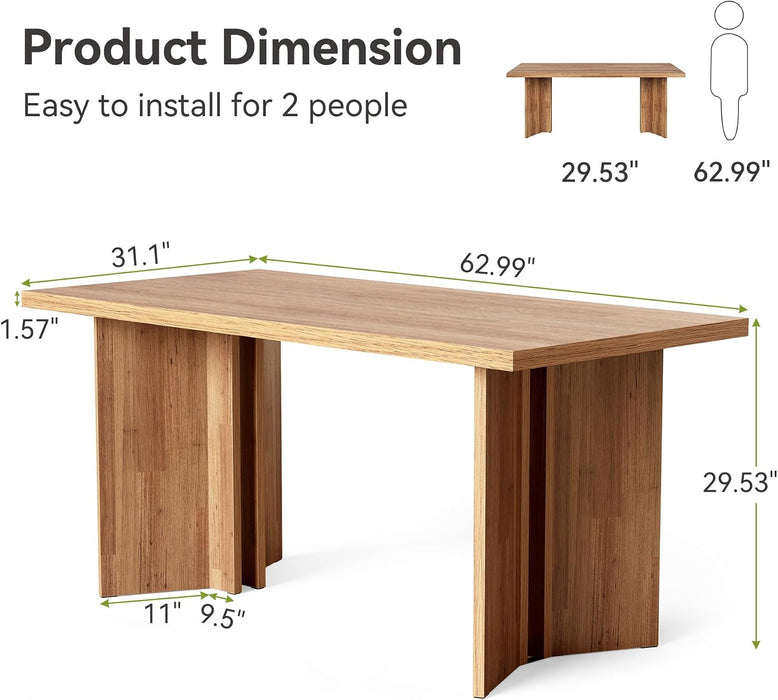 Wooden Dining Table Set for 6, 63-Inch Rectangle Kitchen Table, Modern Dinner Table for Home Dining Room, Kitchen Room, Brown